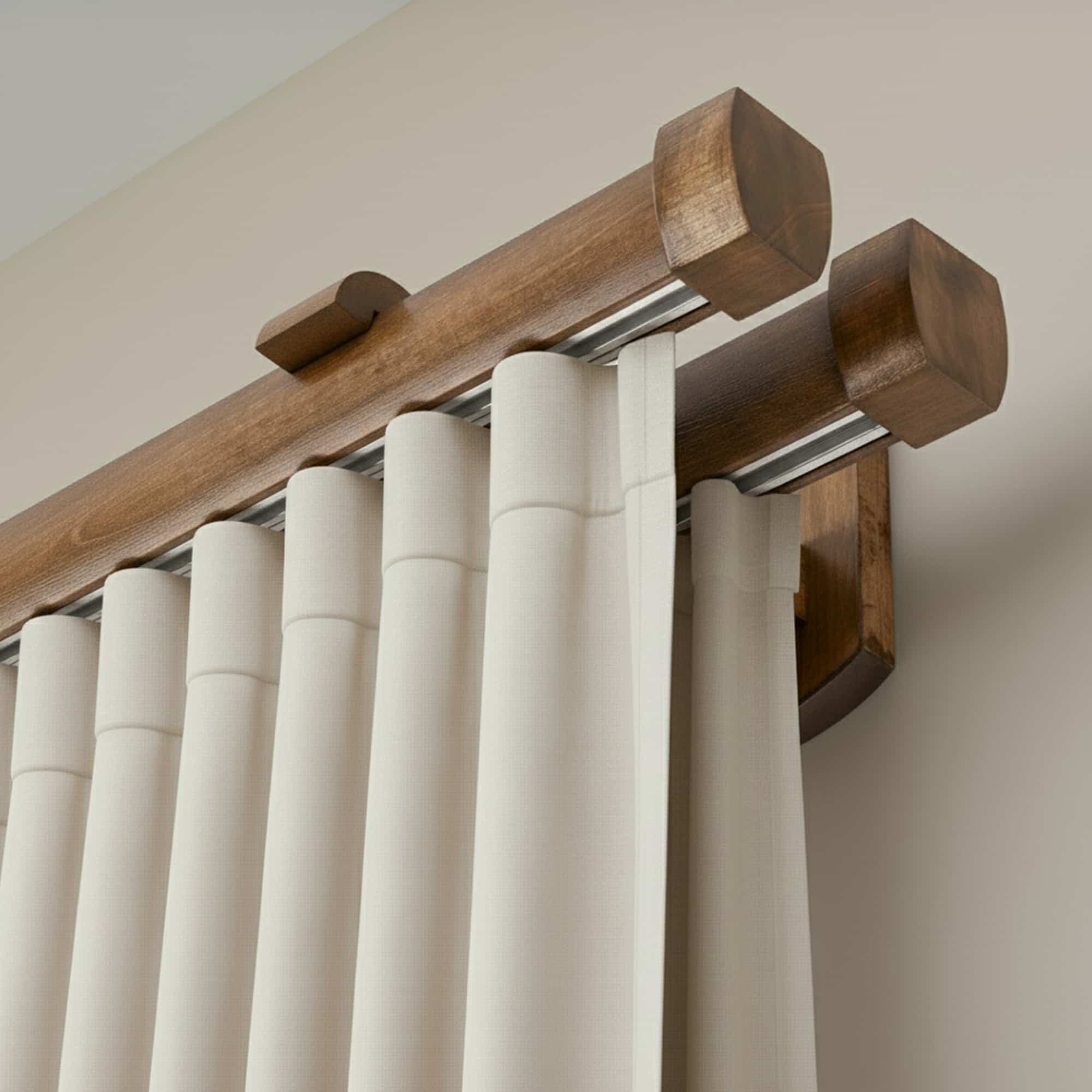 Koľajnica na záclonu a záves Domino Dvojitý z dreva Jaseň