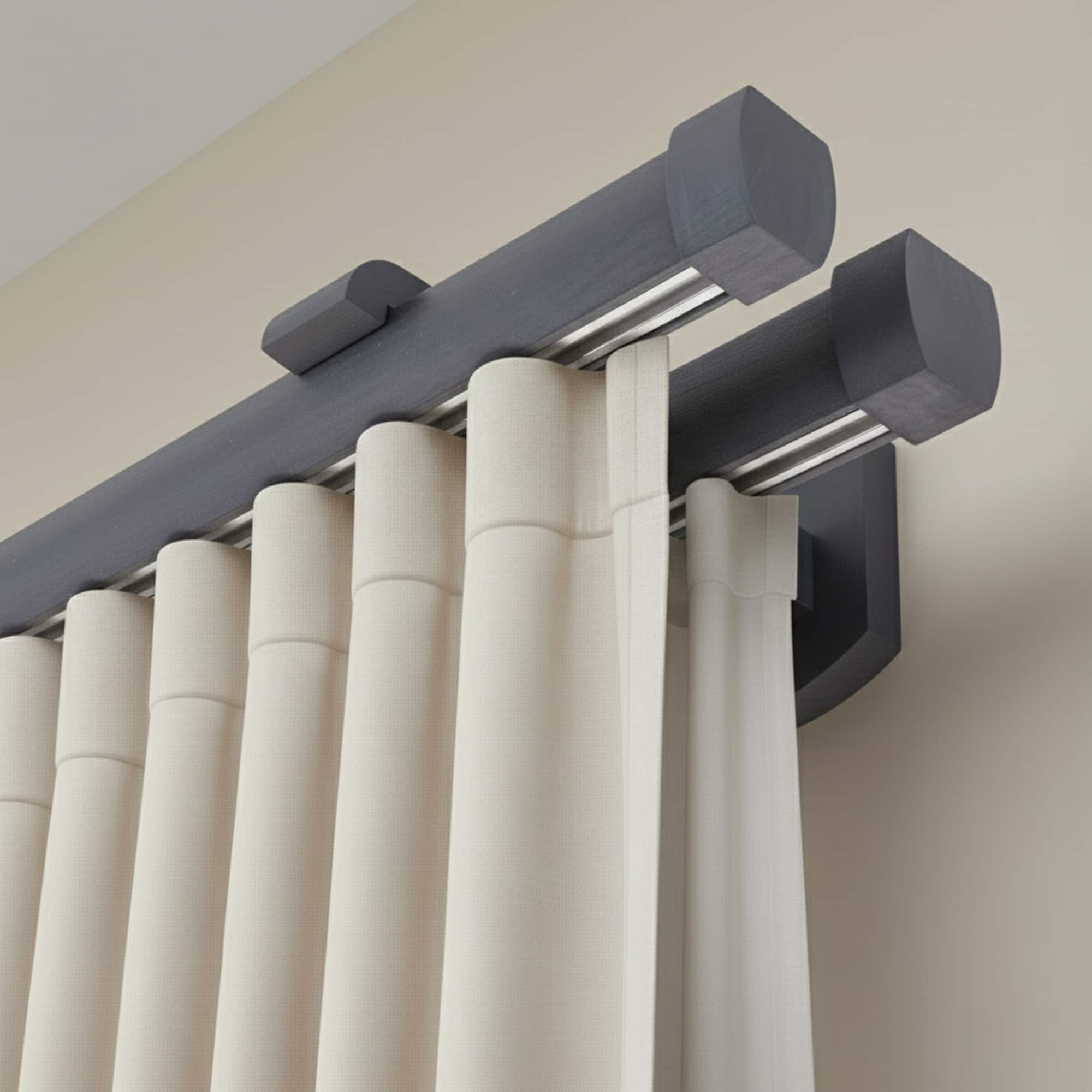 Koľajnica na záclonu a záves Domino Dvojitý z dreva Gri_antracit