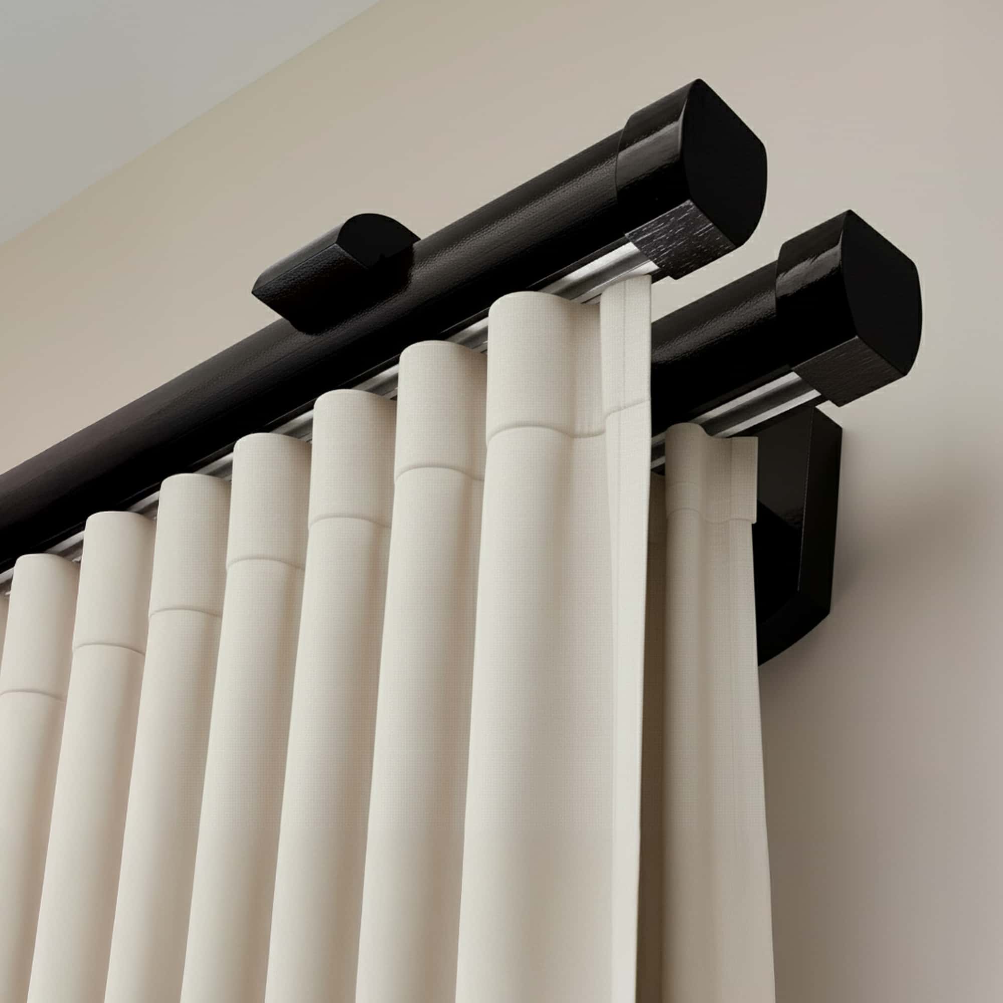 Koľajnica na záclonu a záves Domino Dvojitý z dreva Čierna