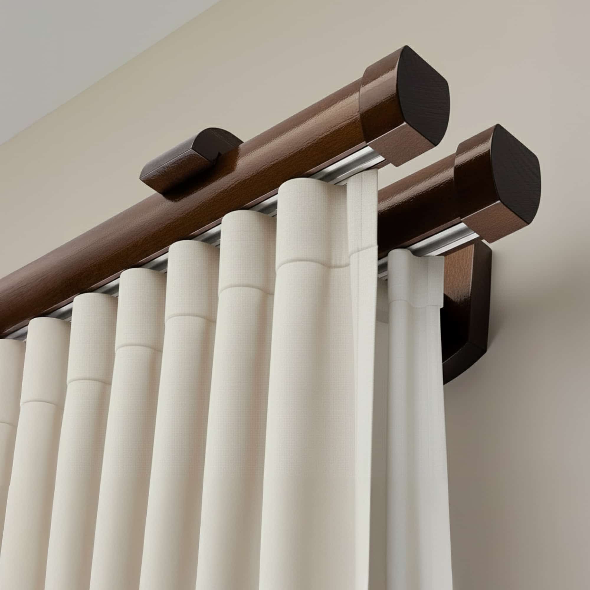 Koľajnica na záclonu a záves Domino Dvojitý z dreva Orech