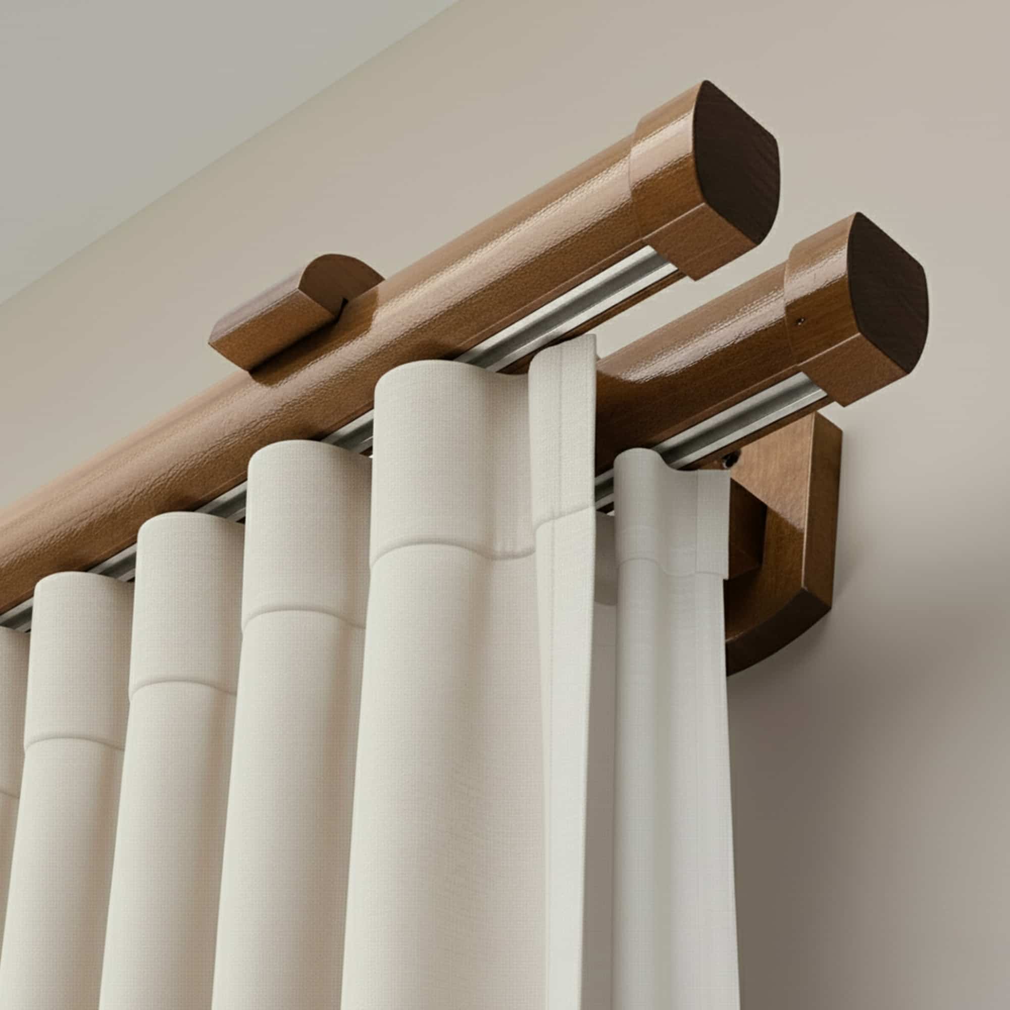 Koľajnica na záclonu a záves Domino Dvojitý z dreva Dub