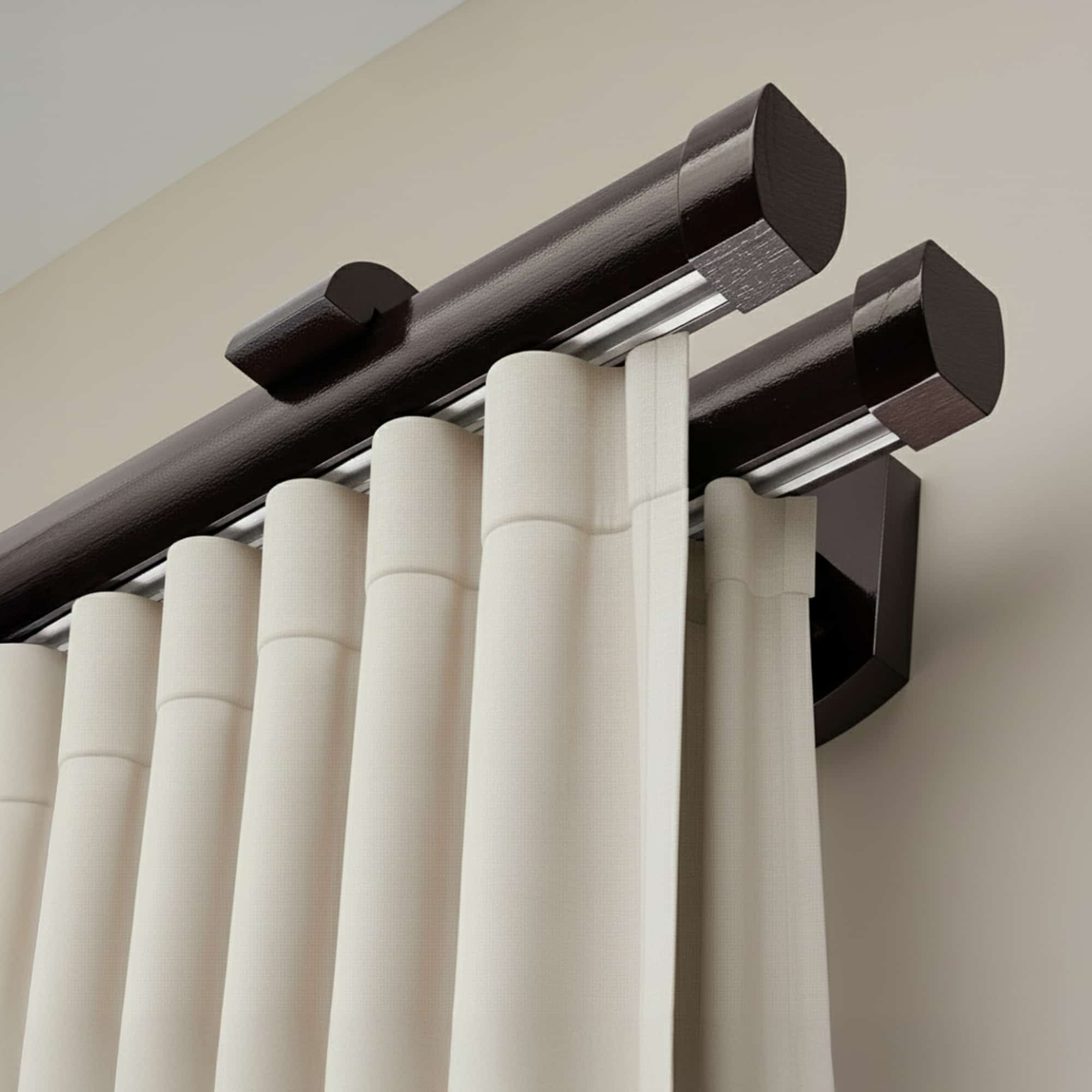 Koľajnica na záclonu a záves Domino Dvojitý z dreva Wenge