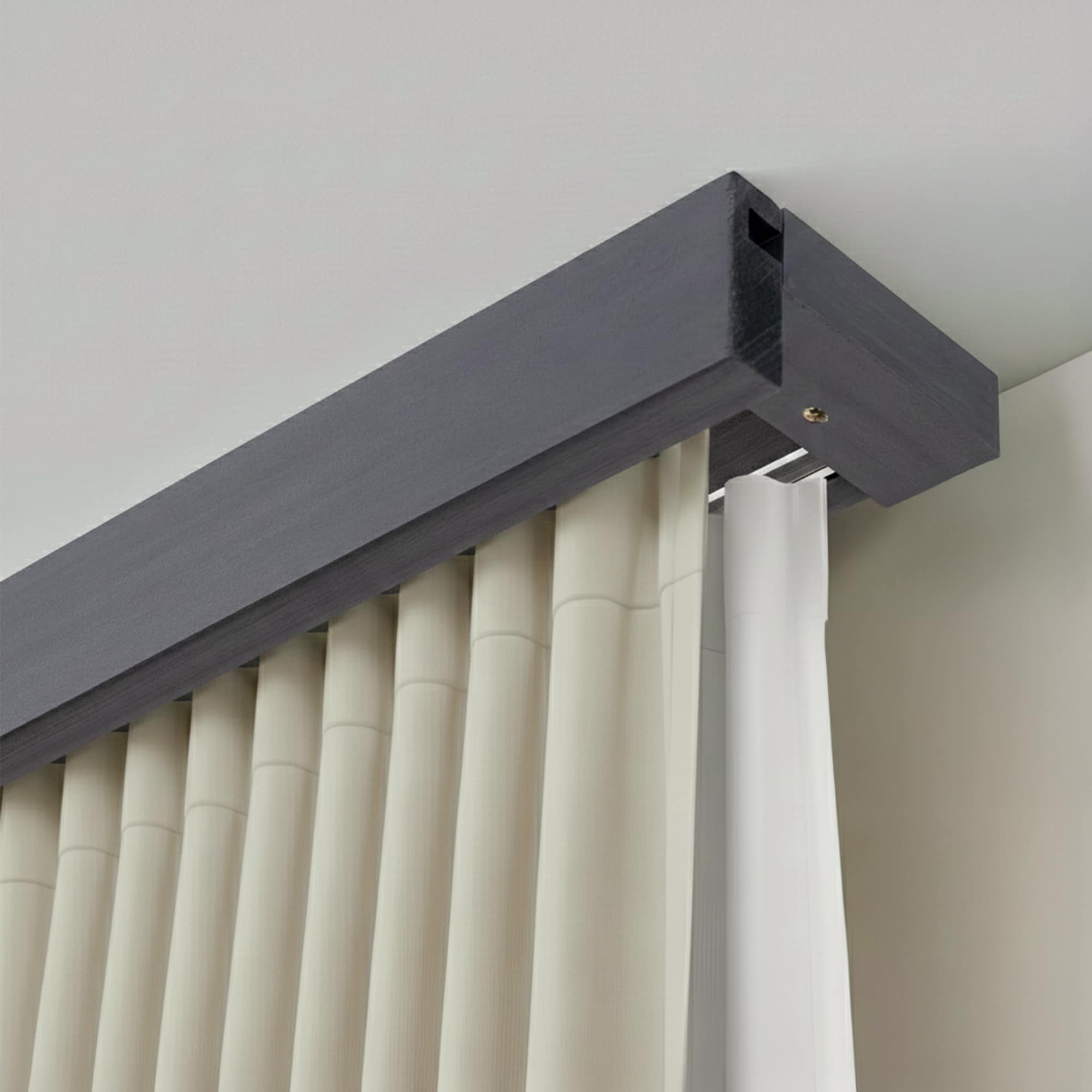 Garníža na záclonu a záves Travetto dvojitá s maskou z dreva Gri_antracit