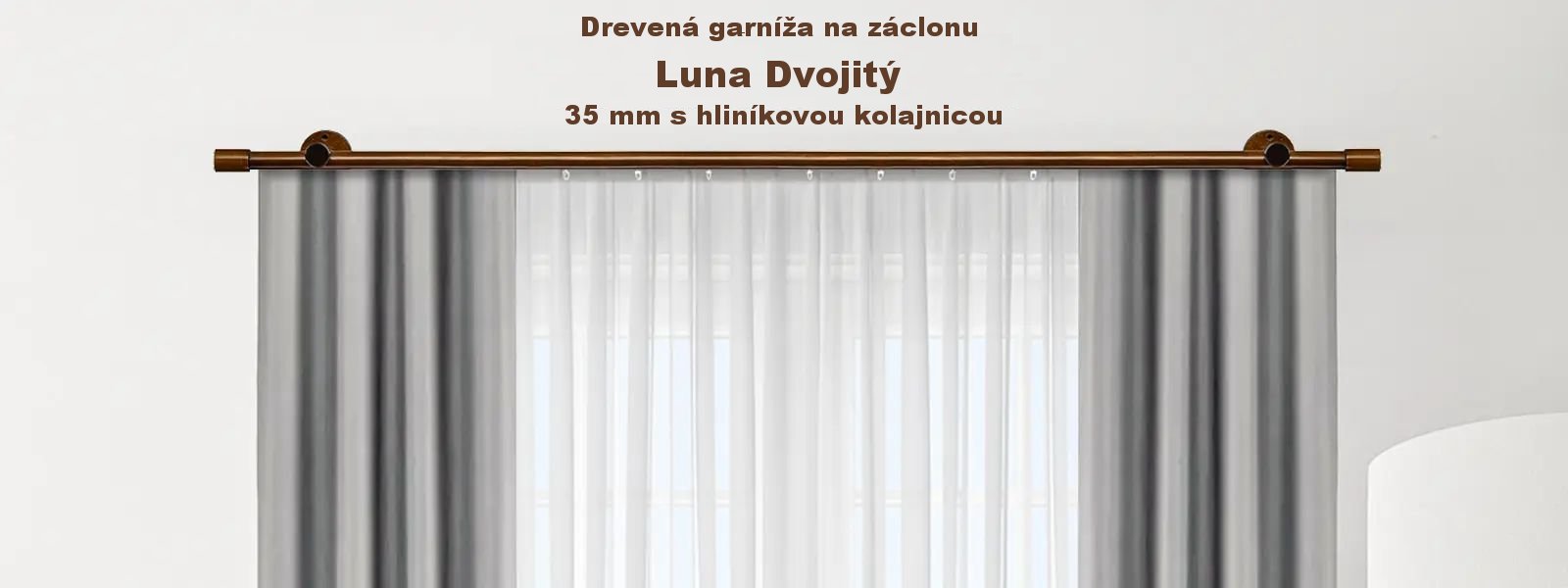 Drevená garníža na záclonu Luna Dvojitý 35 mm s hliníkovou koľajnicou